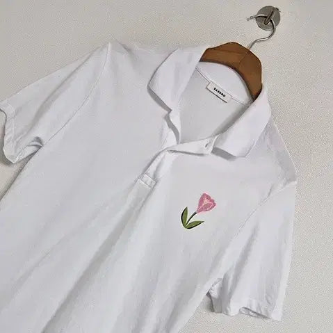 [BUNJANG] Sandro Cotton Polo Shirt with Flower Embroidery / 산드로 카라티셔츠