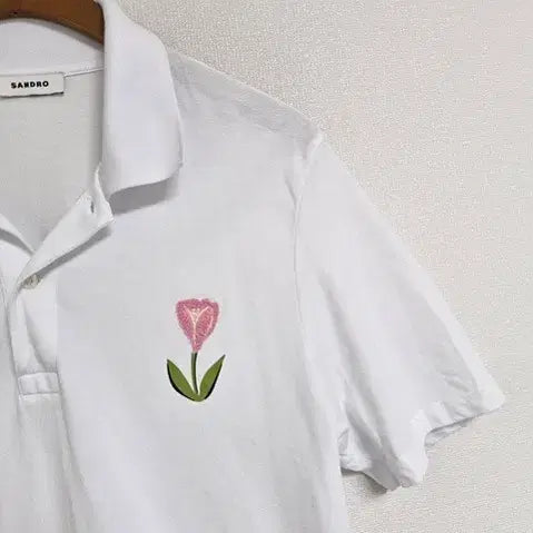 [BUNJANG] Sandro Cotton Polo Shirt with Flower Embroidery / 산드로 카라티셔츠