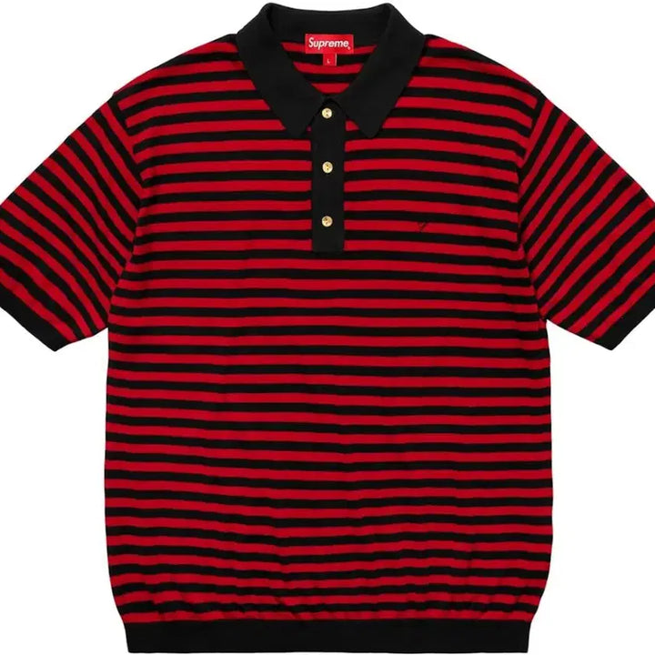 [BUNJANG] Supreme 18SS Stripe Knit Polo Black/Red L / [L] 슈프림 18ss 스트라이프 니트 폴로 블랙/레드