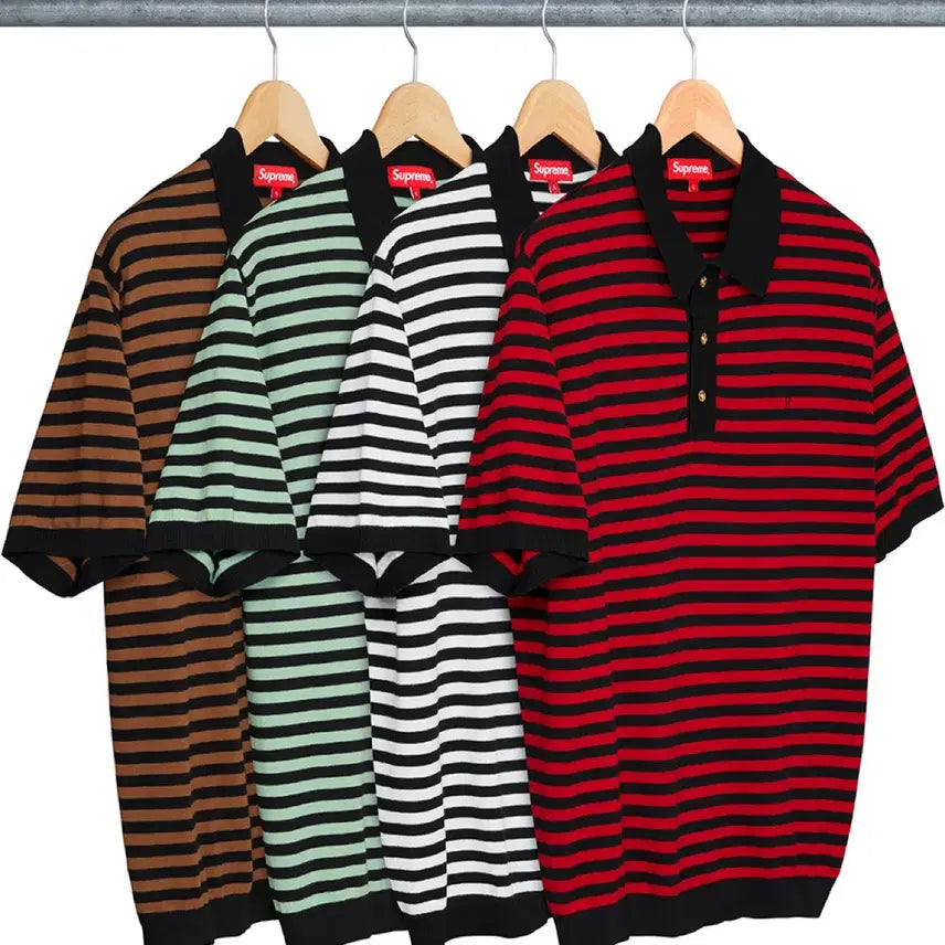 [BUNJANG] Supreme 18SS Stripe Knit Polo Black/Red L / [L] 슈프림 18ss 스트라이프 니트 폴로 블랙/레드
