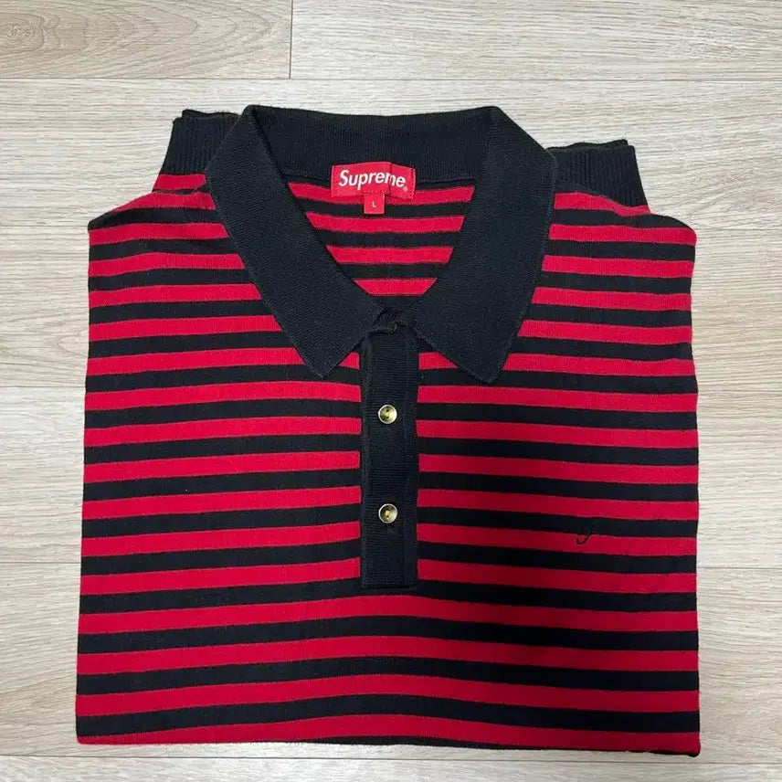 [BUNJANG] Supreme 18SS Stripe Knit Polo Black/Red L / [L] 슈프림 18ss 스트라이프 니트 폴로 블랙/레드