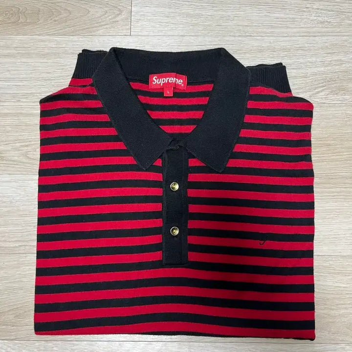 [BUNJANG] Supreme 18SS Stripe Knit Polo Black/Red L / [L] 슈프림 18ss 스트라이프 니트 폴로 블랙/레드