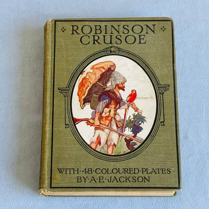 [BUNJANG] 1920s Antique English Print Book: Robinson Crusoe with A. E. Jackson Illustrations / 1920년대 영국 엔틱 판화 도서 로빈슨 크루소