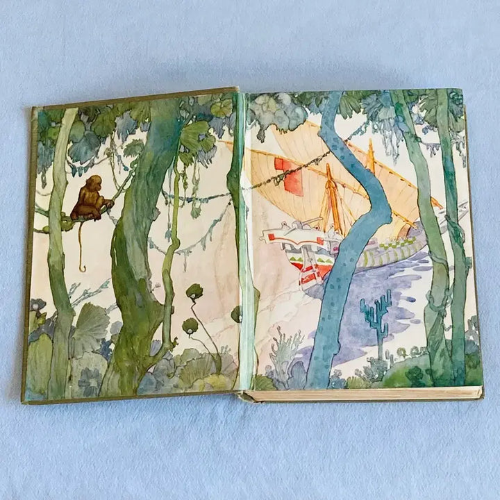 [BUNJANG] 1920s Antique English Print Book: Robinson Crusoe with A. E. Jackson Illustrations / 1920년대 영국 엔틱 판화 도서 로빈슨 크루소