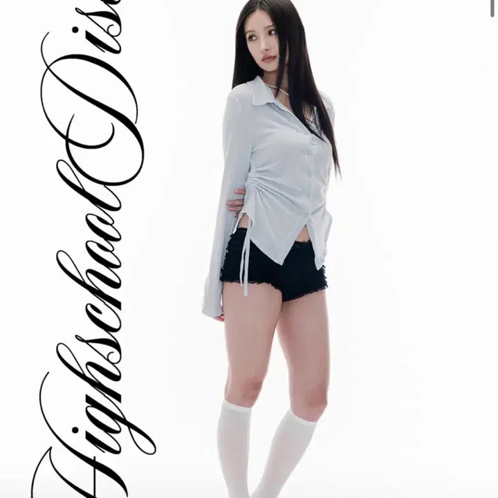 [BUNJANG] Highschooldisco Knit Shirring Shirt Sky Blue / 하이스쿨디스코(니트 셔링 셔츠_스카이블루)