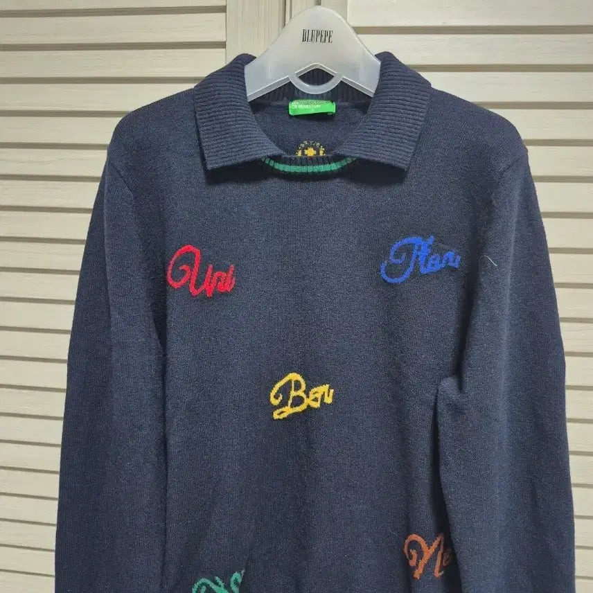 [BUNJANG] Benetton Navy Collar Knit / 베네통 네이비 카라 니트