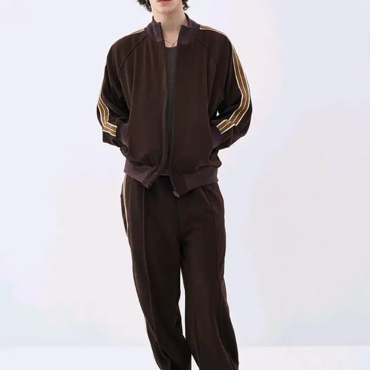 [BUNJANG] After Pray Line Jacquard Track Zip-Up Jacket Brown / [애프터프레이] 라인 자카드 트랙 집업 재킷 브라운