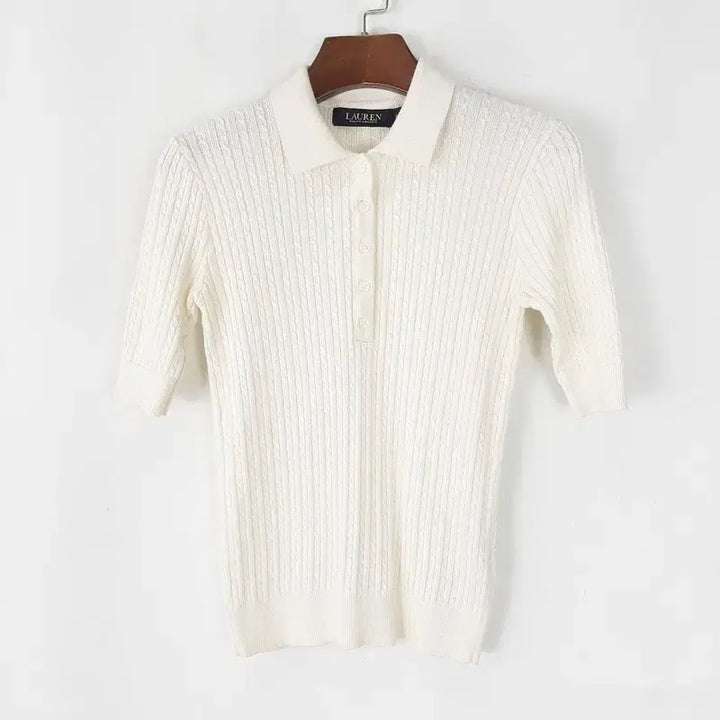 [BUNJANG] Ralph Lauren Cable Knit Short Sleeve Polo Shirt XXS / 랄프로렌 꽈배기 카라반팔니트  XXS