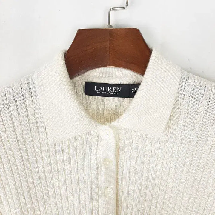 [BUNJANG] Ralph Lauren Cable Knit Short Sleeve Polo Shirt XXS / 랄프로렌 꽈배기 카라반팔니트  XXS