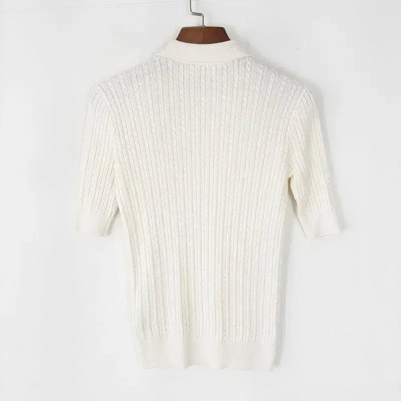 [BUNJANG] Ralph Lauren Cable Knit Short Sleeve Polo Shirt XXS / 랄프로렌 꽈배기 카라반팔니트  XXS
