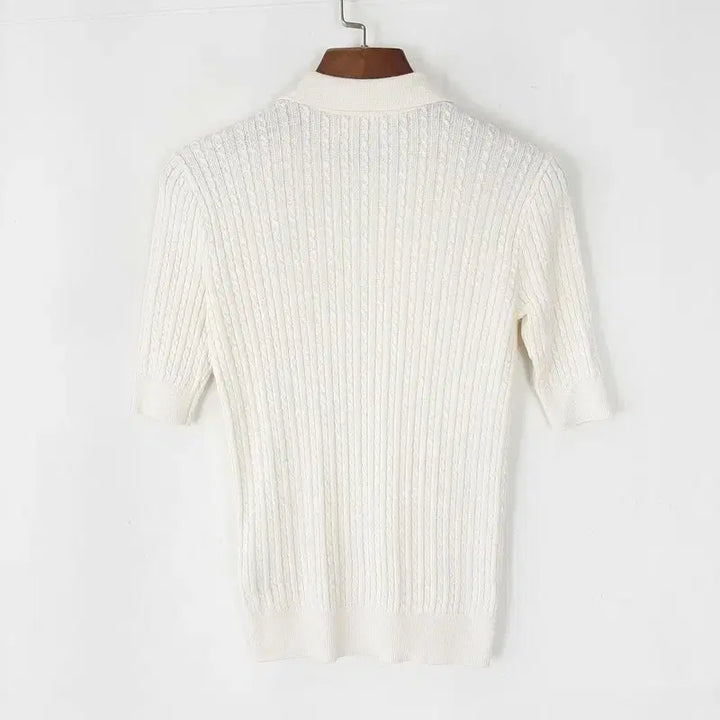 [BUNJANG] Ralph Lauren Cable Knit Short Sleeve Polo Shirt XXS / 랄프로렌 꽈배기 카라반팔니트  XXS