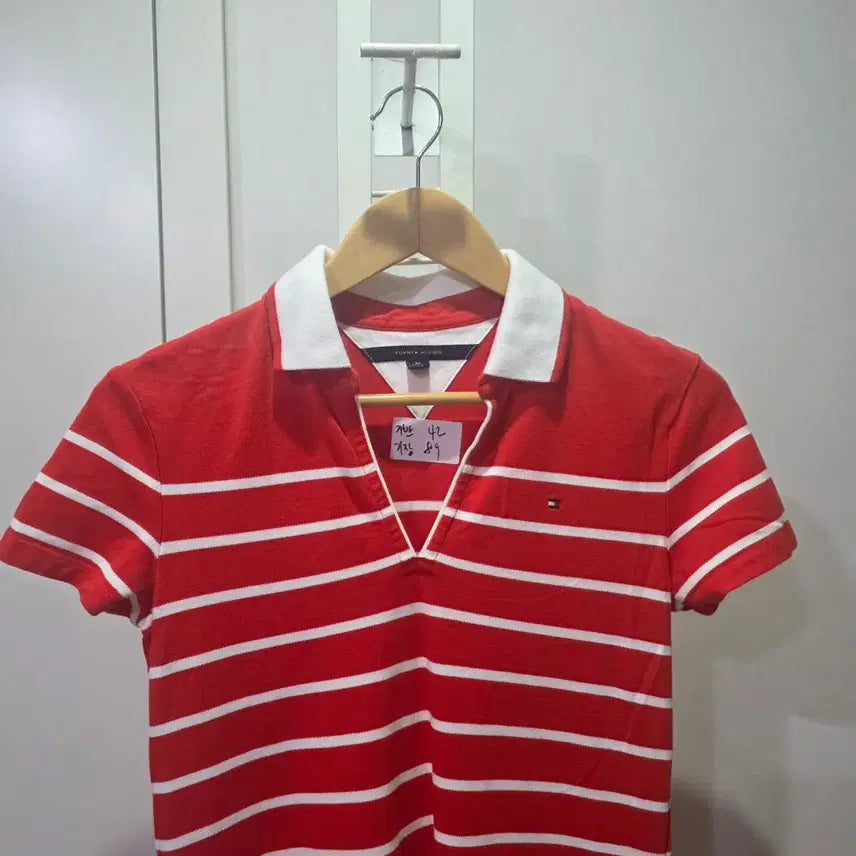 [BUNJANG] Tommy Hilfiger Red Stripe Collar Midi Dress / 타미힐피거 레드 스트라이프 카라 원피스