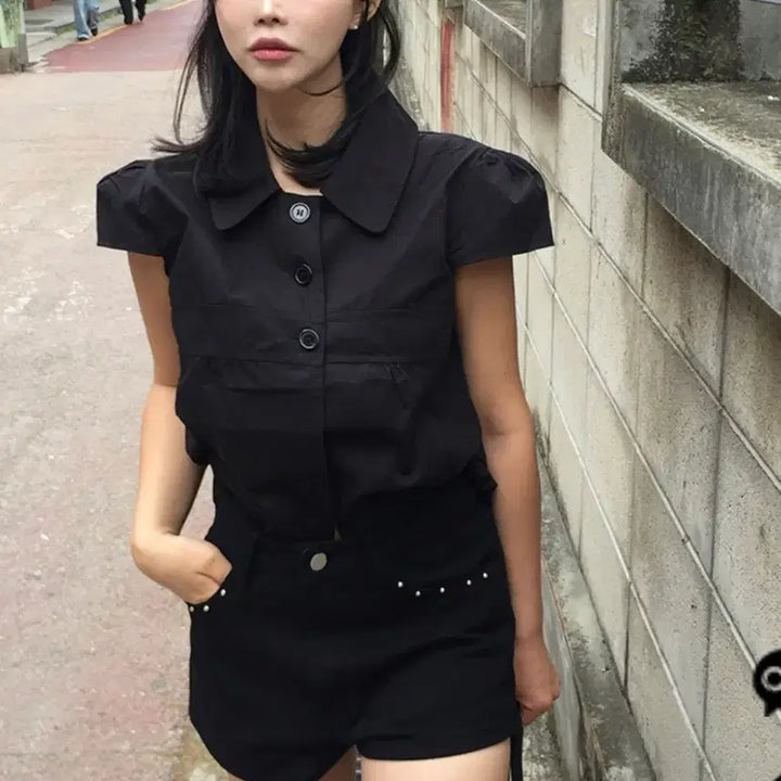 [BUNJANG] Black Puff Sleeve Blouse Shirt / 블랙 퍼프 소매 셔츠 블라우스 (새상품)