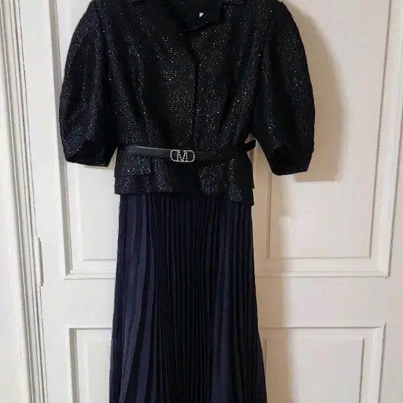 [BUNJANG] MICHAA Navy Pleated Dress Belt Set / 미샤 네이비 플리츠 원피스 벨트 세트