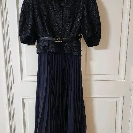 [BUNJANG] MICHAA Navy Pleated Dress Belt Set / 미샤 네이비 플리츠 원피스 벨트 세트