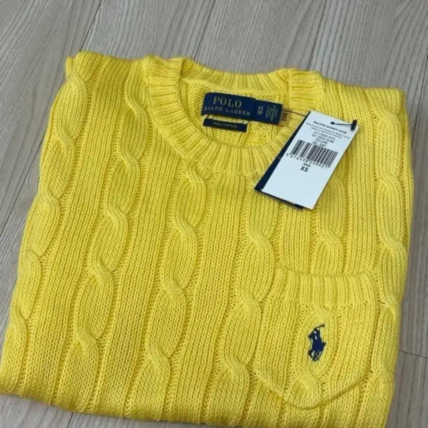 [BUNJANG] Polo Ralph Lauren Cable Knit Short Sleeve Top Yellow XS / 폴로 랄프로렌 반팔 니트 케이블 옐로우 XS 새상품