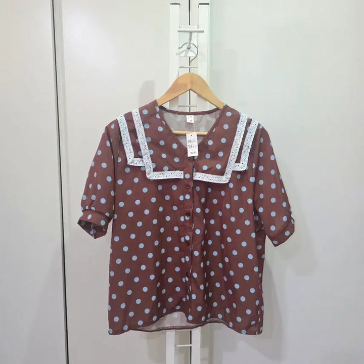 [BUNJANG] Dot Sailor Blouse Brown / 도트 세일러 블라우스 브라운
