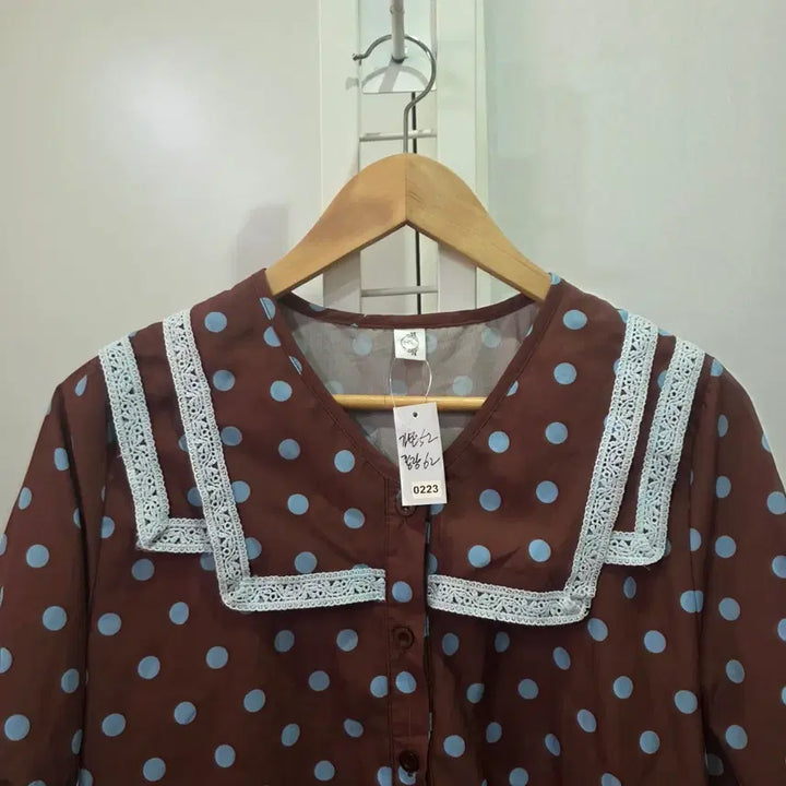 [BUNJANG] Dot Sailor Blouse Brown / 도트 세일러 블라우스 브라운