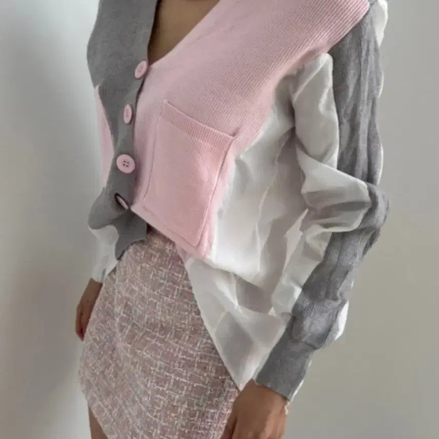 [BUNJANG] Colorblock Knit Cardigan / 배색셔츠가디건
