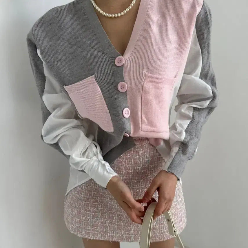 [BUNJANG] Colorblock Knit Cardigan / 배색셔츠가디건