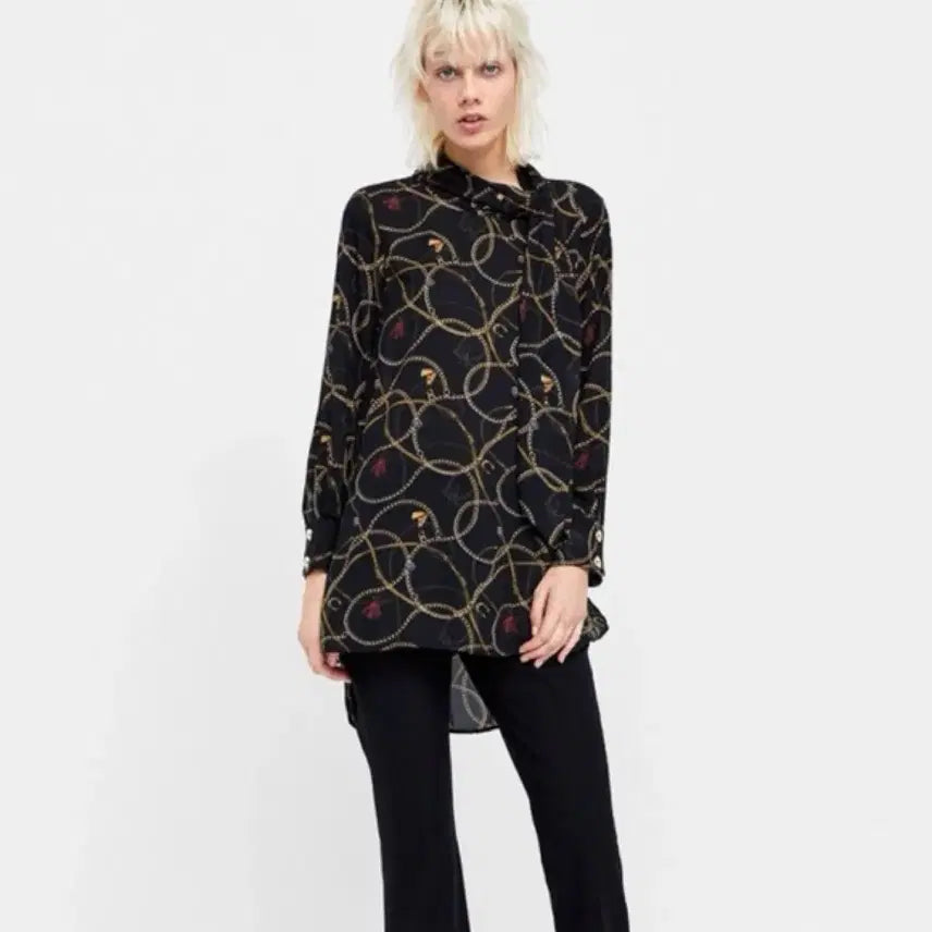 [BUNJANG] Zara Chain Print Long Blouse / s) 자라 체인 프린트 롱 블라우스 새상품