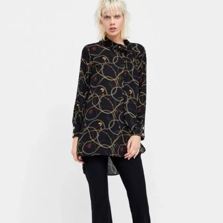 [BUNJANG] Zara Chain Print Long Blouse / s) 자라 체인 프린트 롱 블라우스 새상품
