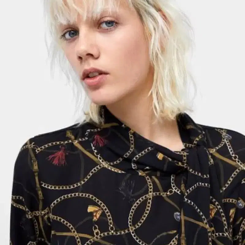 [BUNJANG] Zara Chain Print Long Blouse / s) 자라 체인 프린트 롱 블라우스 새상품