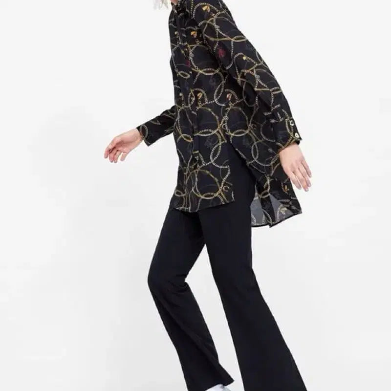 [BUNJANG] Zara Chain Print Long Blouse / s) 자라 체인 프린트 롱 블라우스 새상품