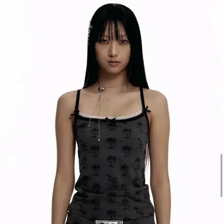[BUNJANG] Casico Jewel Sleeveless Top Charcoal / 카시코 쥬얼 칵테일 슬리브리스 차콜