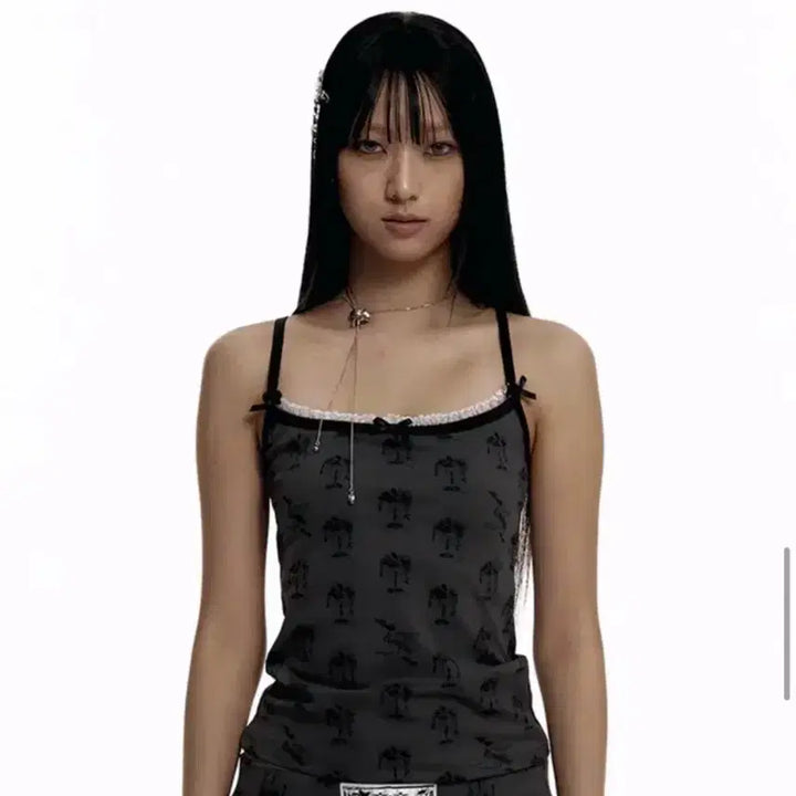 [BUNJANG] Casico Jewel Sleeveless Top Charcoal / 카시코 쥬얼 칵테일 슬리브리스 차콜