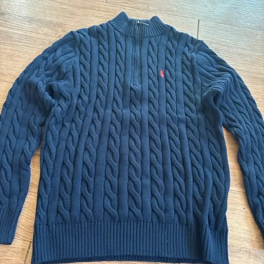 [BUNJANG] Polo Ralph Lauren Navy Cable Knit Half-Zip Sweater / 폴로 랄프로렌 네이비 꽈배기 반집업 니트