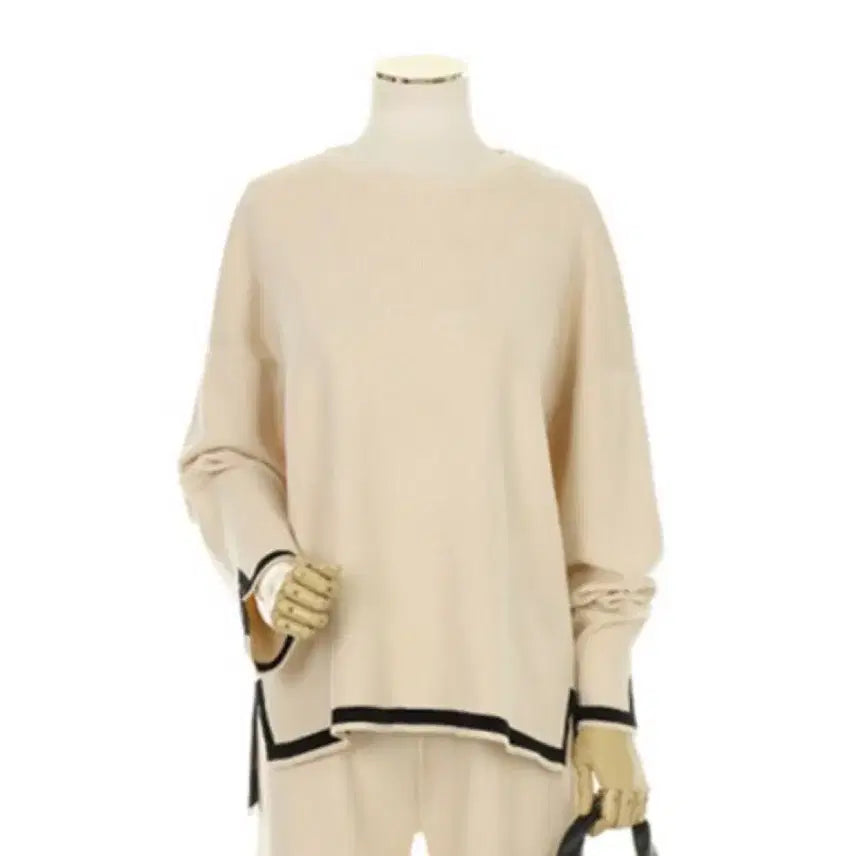 [BUNJANG] Ivory Beige Color Block Knit Sweater / 아이보리 베이지 배색 니트 스웨터