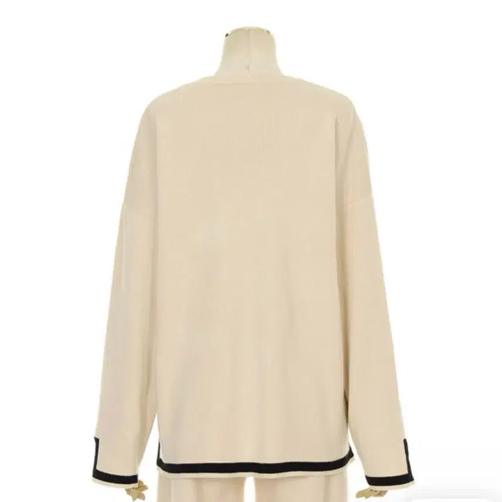 [BUNJANG] Ivory Beige Color Block Knit Sweater / 아이보리 베이지 배색 니트 스웨터