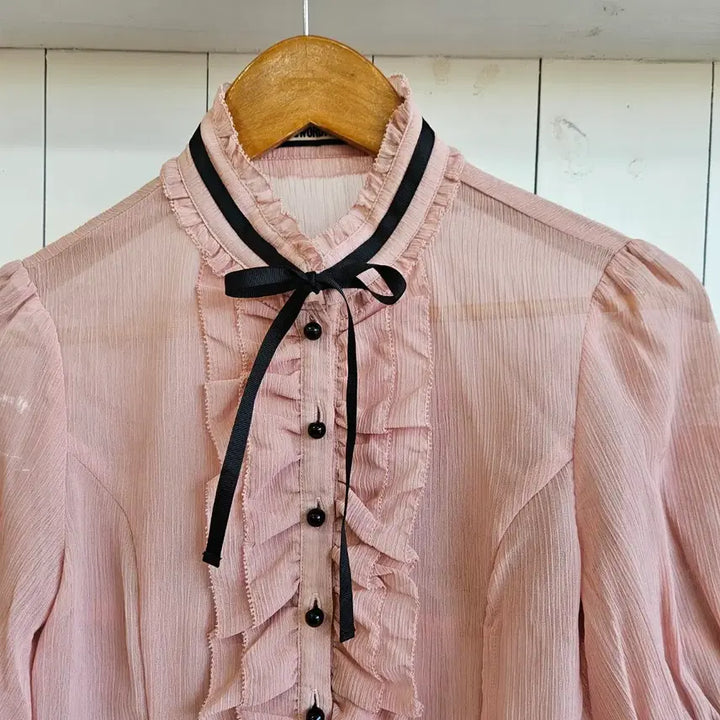 [BUNJANG] SWORDFISH Pink Frill Ribbon Blouse / 핑크 프릴 리본 블라우스