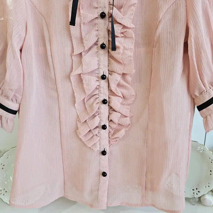 [BUNJANG] SWORDFISH Pink Frill Ribbon Blouse / 핑크 프릴 리본 블라우스