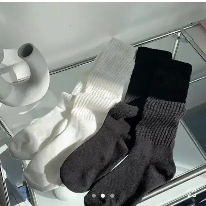[BUNJANG] Creamy Knit Wrinkle Warmer Socks (Set of 2) / 크리미 니트 주름 워머 삭스 양말 2개