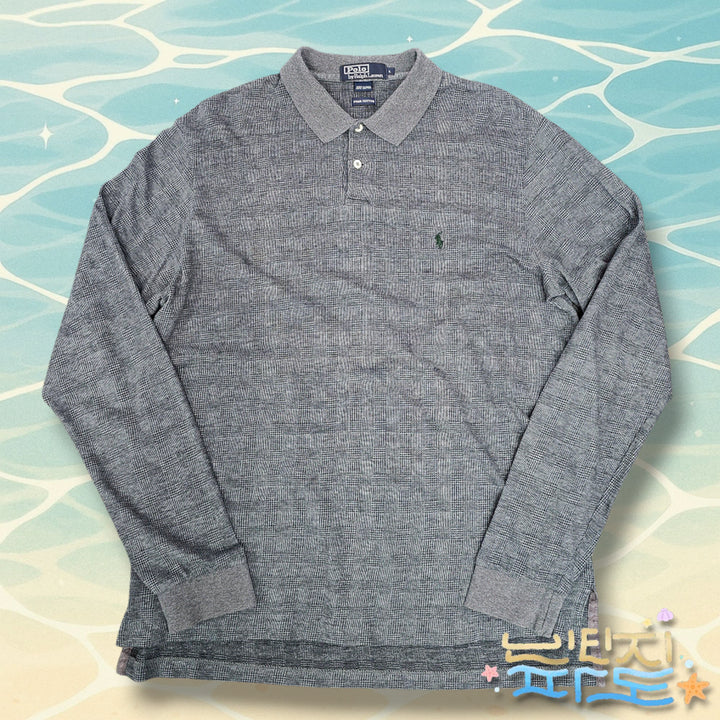 [BUNJANG] Polo Ralph Lauren Grey Check Long Sleeve Polo Shirt / L POLO 폴로랄프로렌 그레이 체크 긴팔 카라티