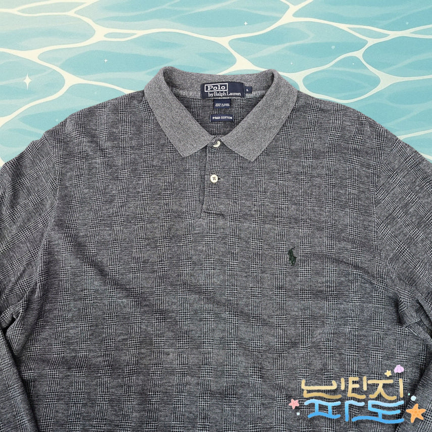 [BUNJANG] Polo Ralph Lauren Grey Check Long Sleeve Polo Shirt / L POLO 폴로랄프로렌 그레이 체크 긴팔 카라티