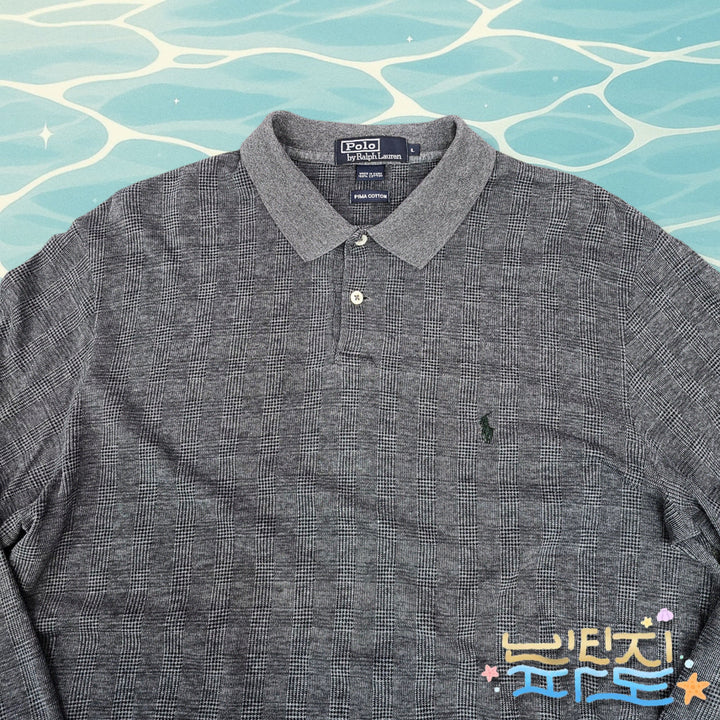 [BUNJANG] Polo Ralph Lauren Grey Check Long Sleeve Polo Shirt / L POLO 폴로랄프로렌 그레이 체크 긴팔 카라티