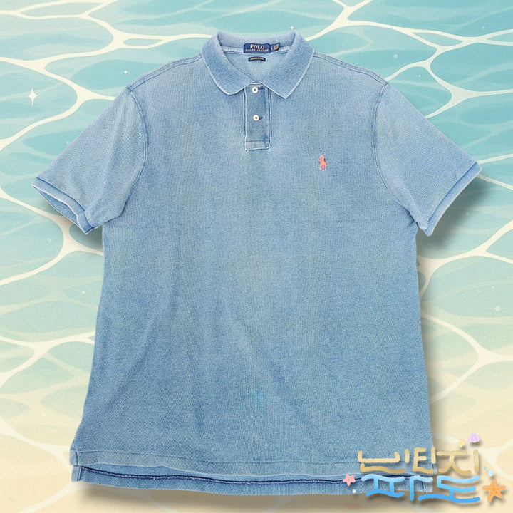 [BUNJANG] Polo Ralph Lauren Washed Indigo Mesh Polo Custom Fit Shirt / 100 POLO 폴로랄프로렌 워싱 인디고 메시 폴로티 커스텀핏