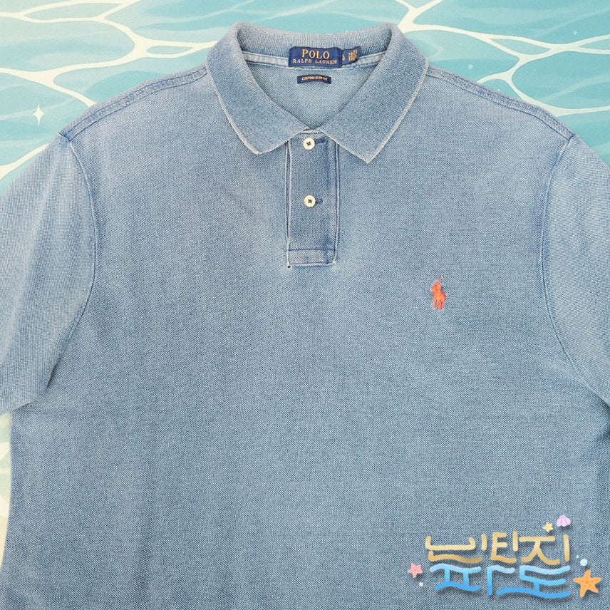 [BUNJANG] Polo Ralph Lauren Washed Indigo Mesh Polo Custom Fit Shirt / 100 POLO 폴로랄프로렌 워싱 인디고 메시 폴로티 커스텀핏