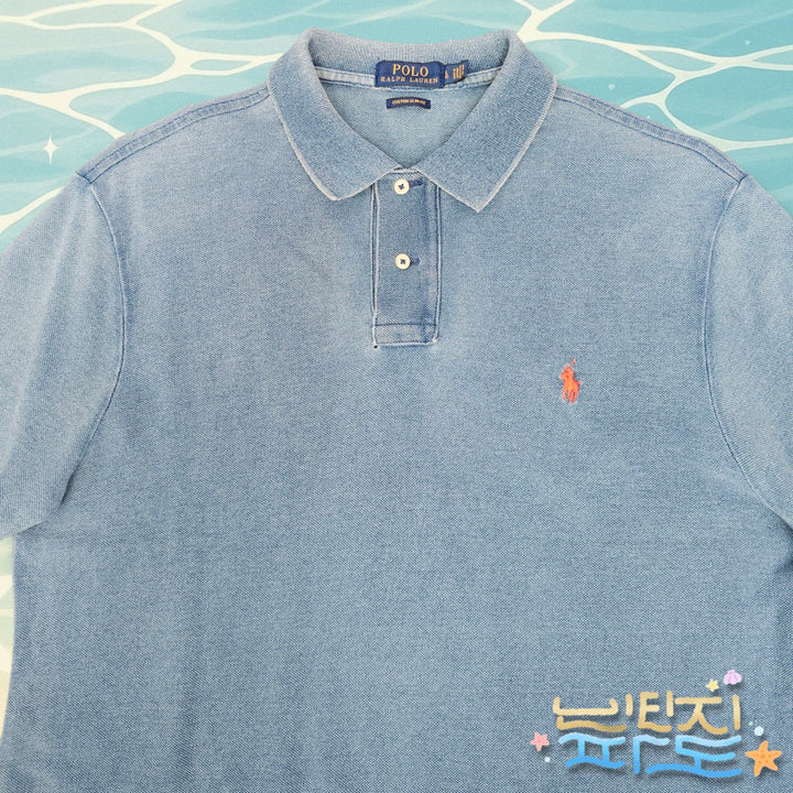 [BUNJANG] Polo Ralph Lauren Washed Indigo Mesh Polo Custom Fit Shirt / 100 POLO 폴로랄프로렌 워싱 인디고 메시 폴로티 커스텀핏