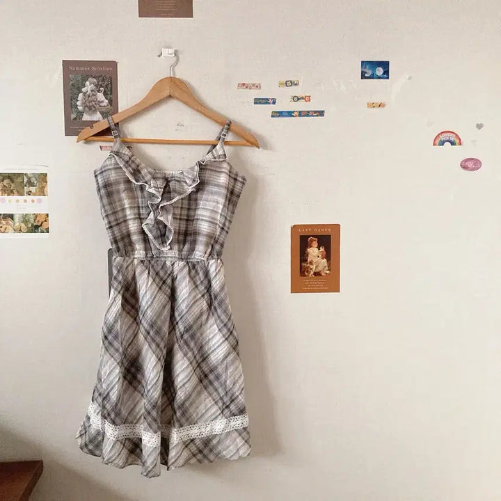 [BUNJANG] Japanese Vintage Check Frill Bustier / 일본빈티지 체크프릴 뷔스티에
