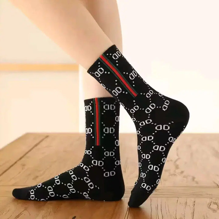 [BUNJANG] Patterned Socks Set (Black, Brown, Beige) - 3 Pairs / 패턴 양말 (검/갈/베이지) 3쌍