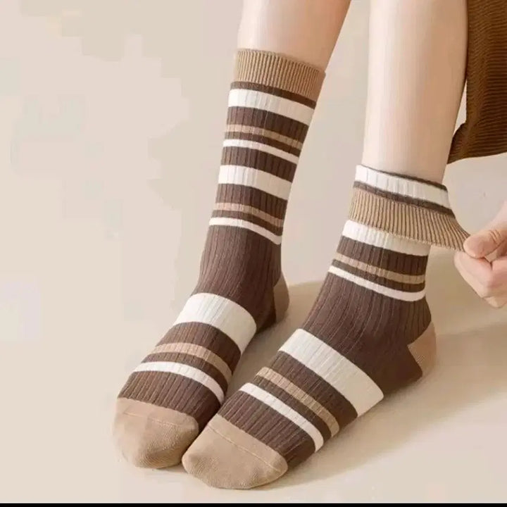 [BUNJANG] Striped Ribbed Socks 5-Pair Set / 줄무늬 골지 양말 5켤레 세트