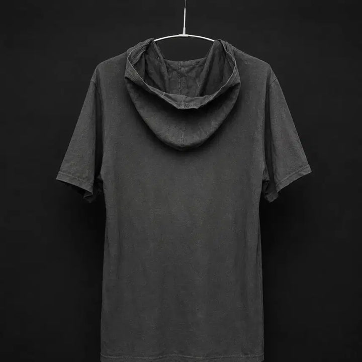 [BUNJANG] Hooded Lace-Up Short Sleeve T-Shirt / 후드 레이스업 반팔 티셔츠