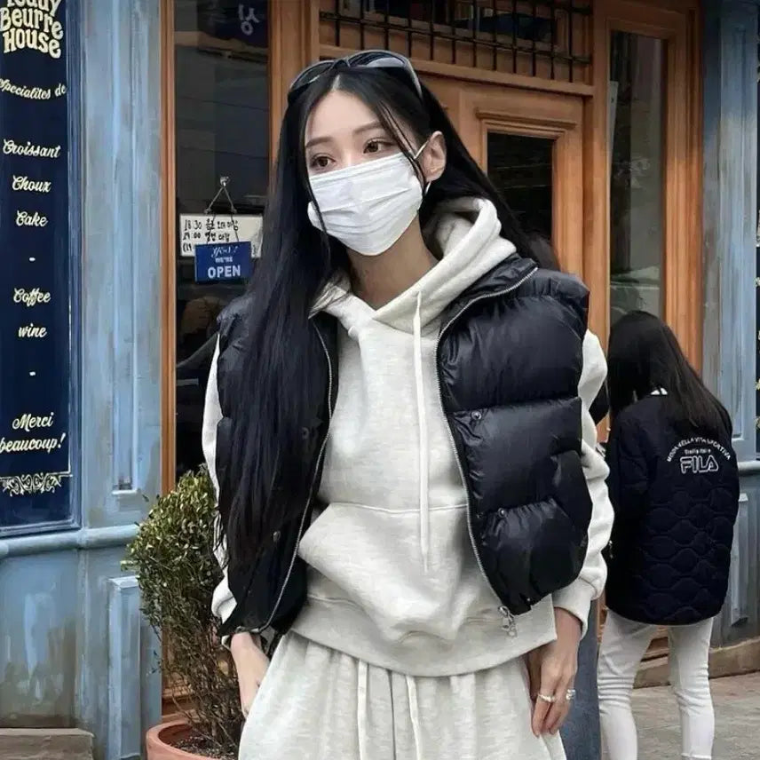 [BUNJANG] Khaki Point Padded Vest / 카키포인트 패딩 조끼