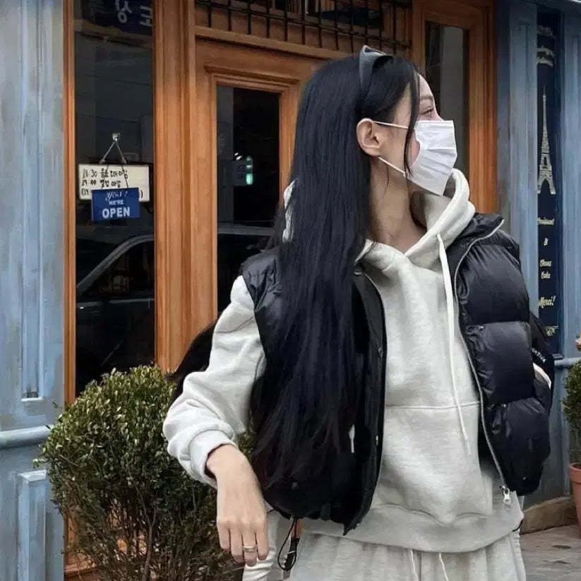 [BUNJANG] Khaki Point Padded Vest / 카키포인트 패딩 조끼