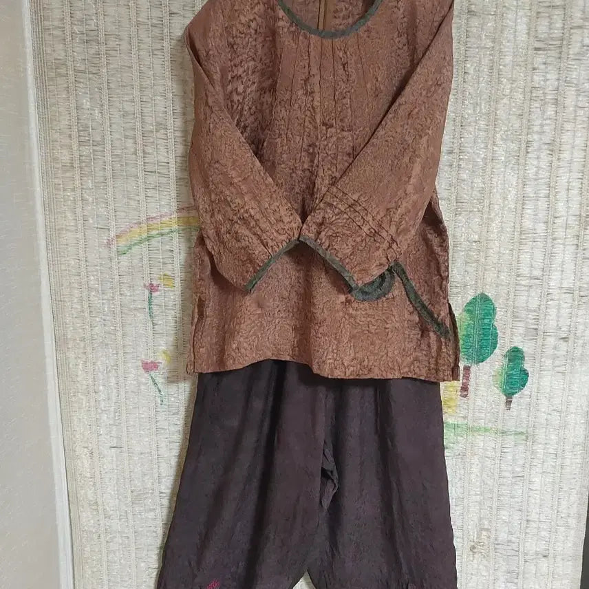 [BUNJANG] Natural Dyeing Indigen Silk Brown Top and Bottom Set / 천연염색 인견 브라운 상의 하의 세트