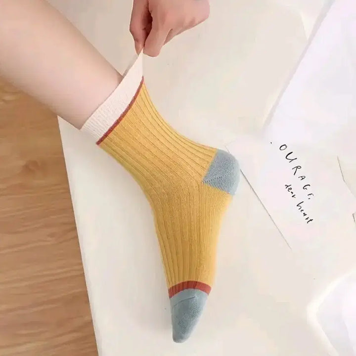 [BUNJANG] 5 Pairs of Random Colored Ribbed Socks / 컬러 골지 양말 5쌍 렌덤